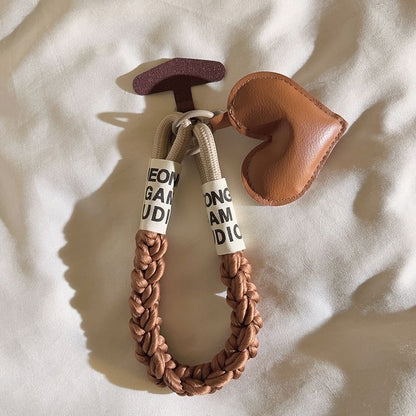 Leather Love Heart Woven Lanyard for Any Phone Case Suitable for Bags Bike Car Keychain