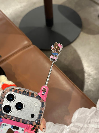 Coque de téléphone en forme de chaton léopard, design rétro et mignon kawaii