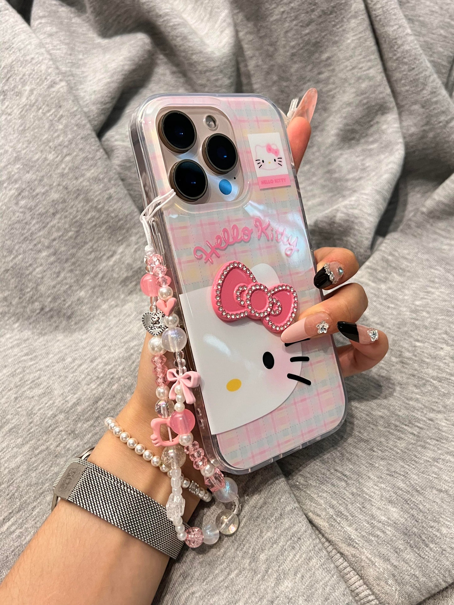 Kitty Half Face Plaid Cute Kawaii Phone Case