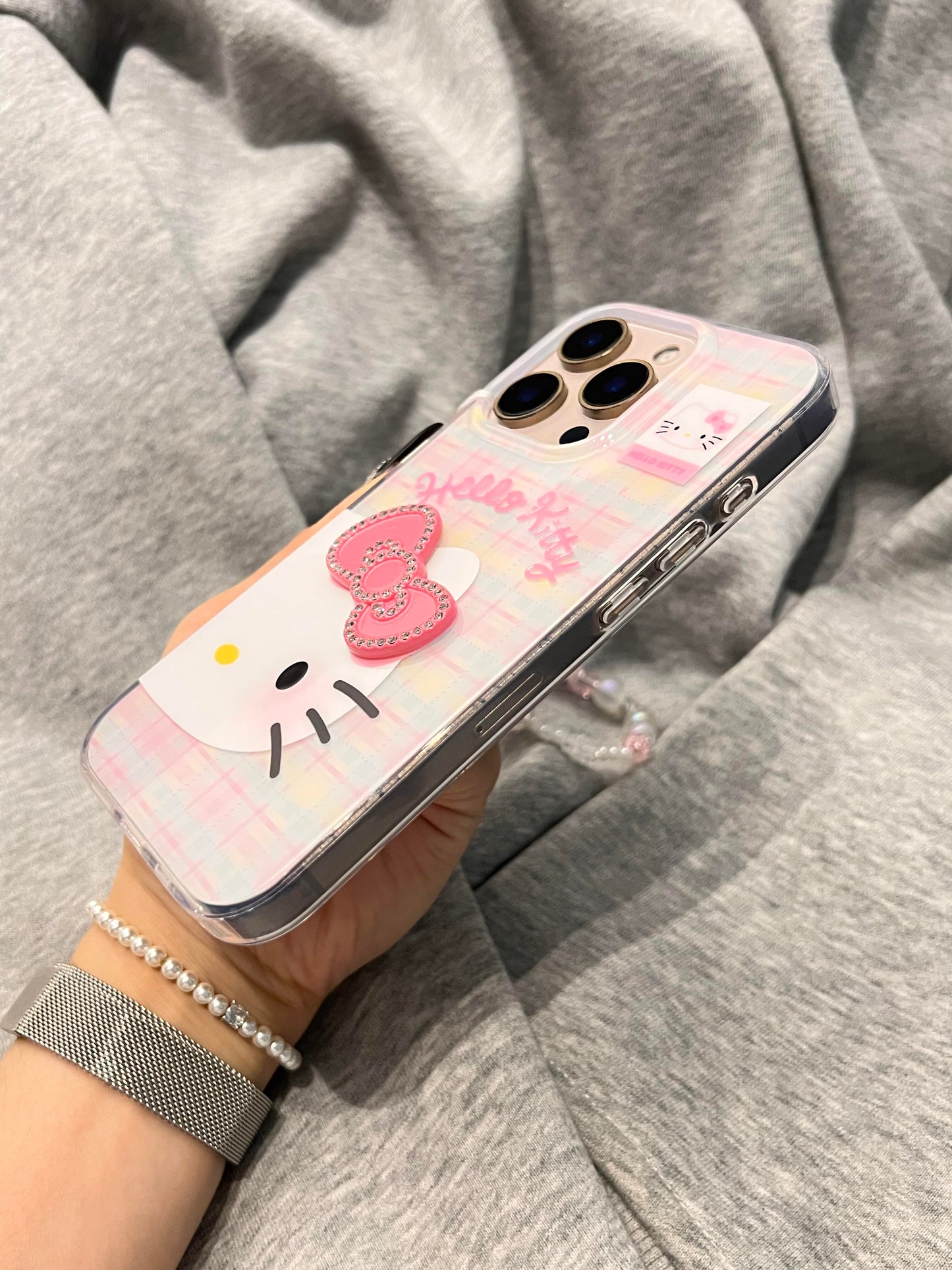 Kitty Half Face Plaid Cute Kawaii Phone Case