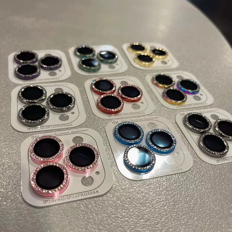 Collection élégante de protecteurs d'objectifs métalliques à paillettes effet diamant