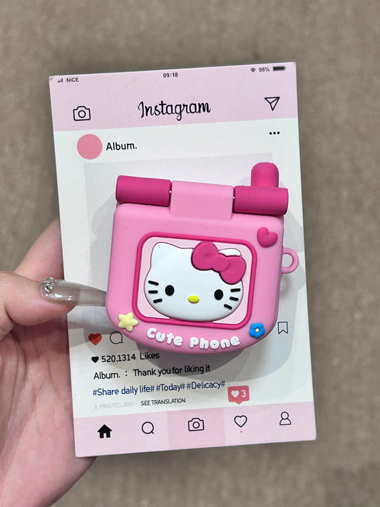 Kitty Pink Flip Phone Shape Silicone Cute Kawaii AirPods Case