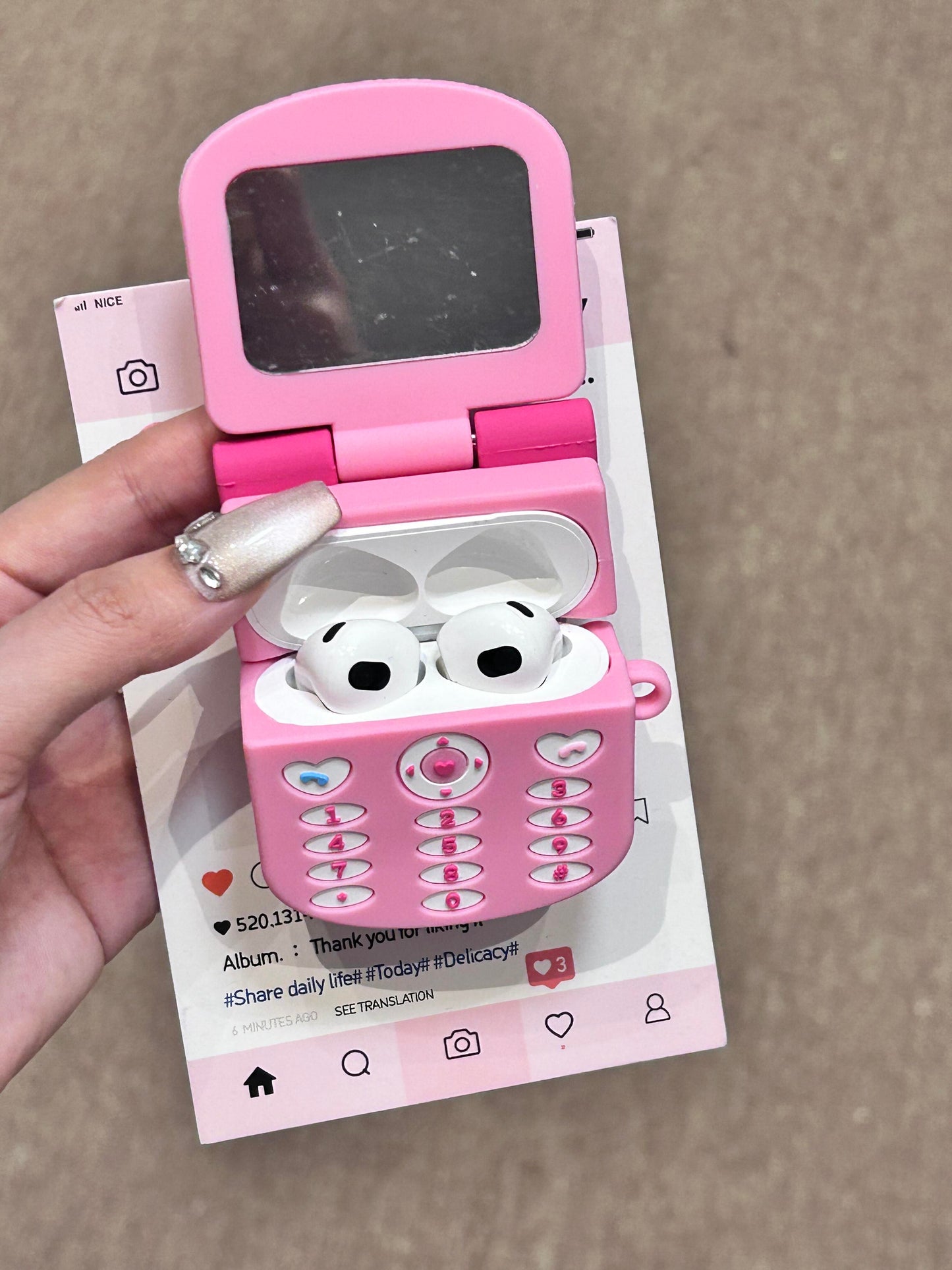 Kitty Pink Flip Phone Shape Silicone Cute Kawaii AirPods Case