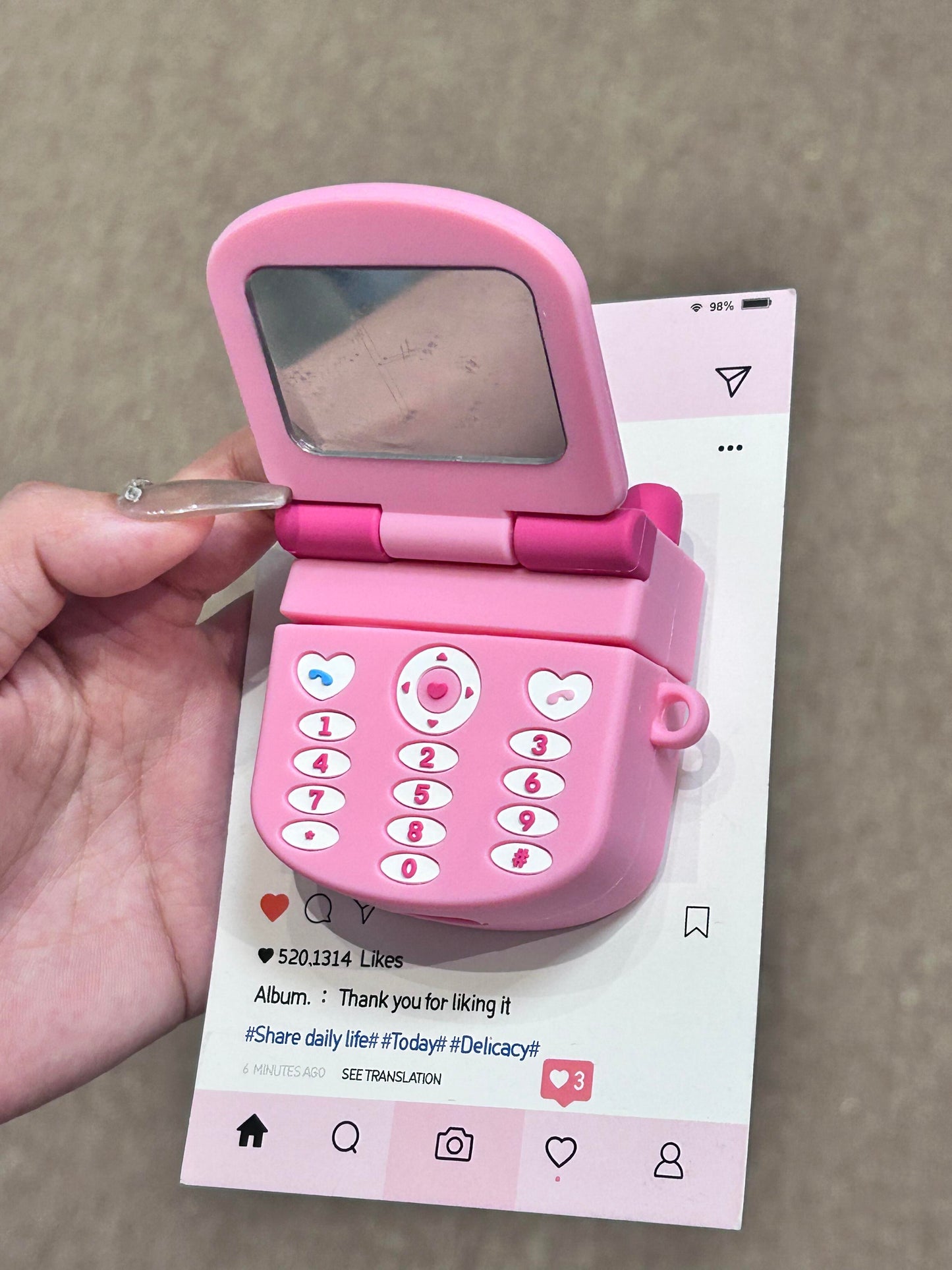 Kitty Pink Flip Phone Shape Silicone Cute Kawaii AirPods Case