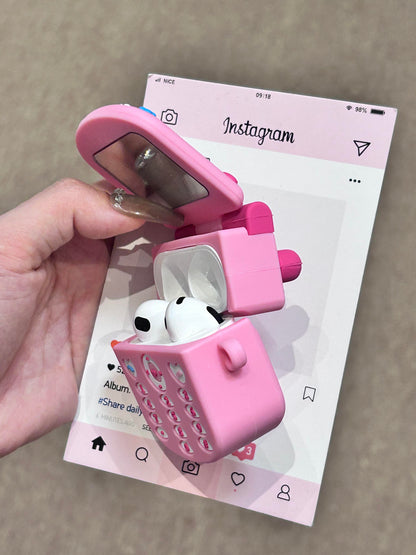 Kitty Pink Flip Phone Shape Silicone Cute Kawaii AirPods Case
