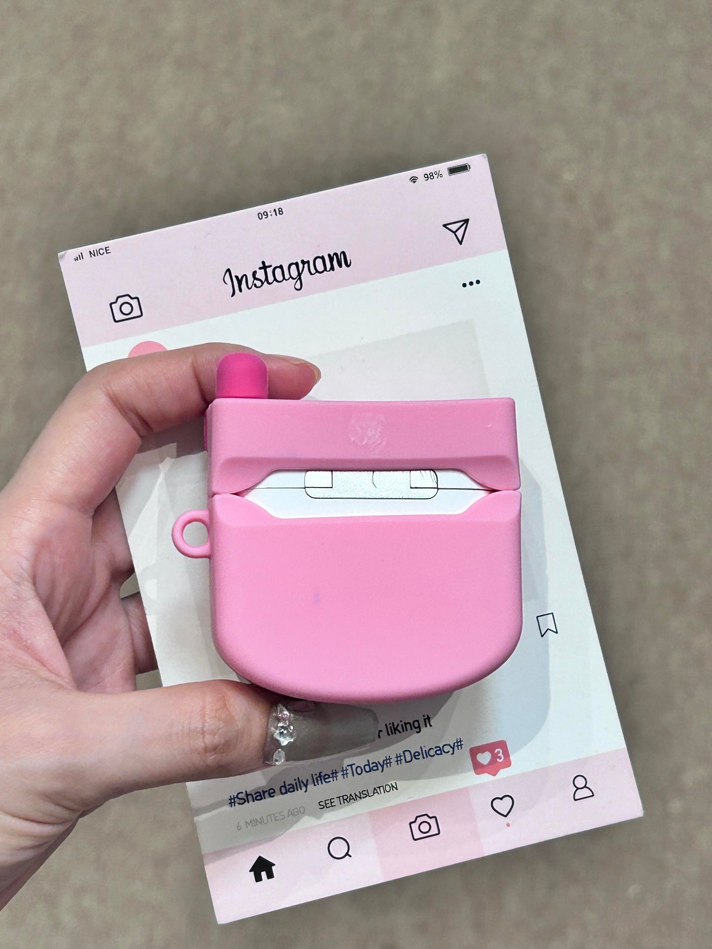 Kitty Pink Flip Phone Shape Silicone Cute Kawaii AirPods Case