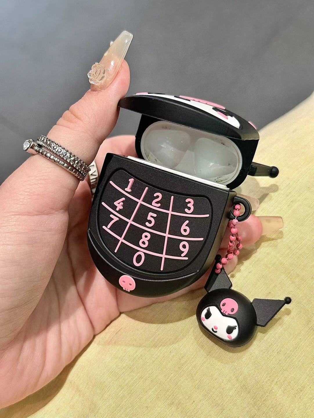 kuro Black Flip Phone Shape Silicone Cute Kawaii AirPods Case for 1 2 3, Pro 1 2 gen