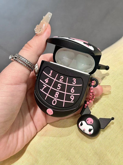 kuro Black Flip Phone Shape Silicone Cute Kawaii AirPods Case for 1 2 3, Pro 1 2 gen