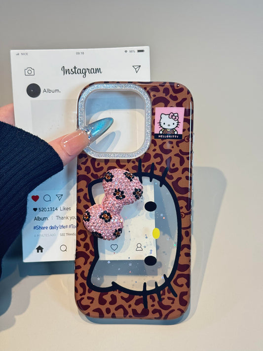 Kitty Pink Bow Tie Leopard Print Cute Kawaii Phone Case