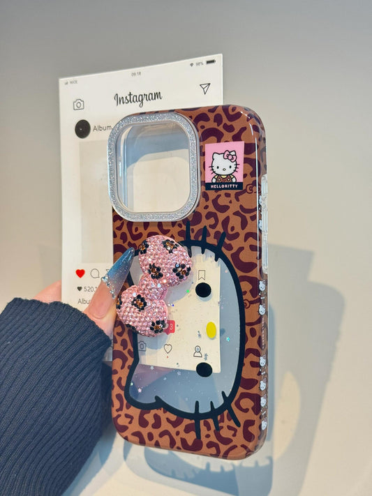 Kitty Pink Bow Tie Leopard Print Cute Kawaii Phone Case