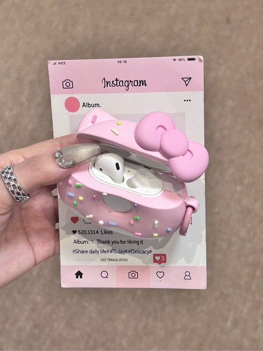 Kitty Pink Doughnut Shape Silicone Cute Kawaii AirPods Case