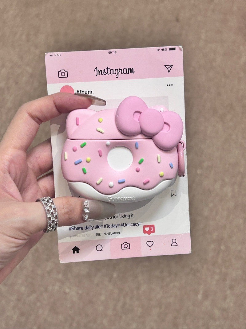 Kitty Pink Doughnut Shape Silicone Cute Kawaii AirPods Case