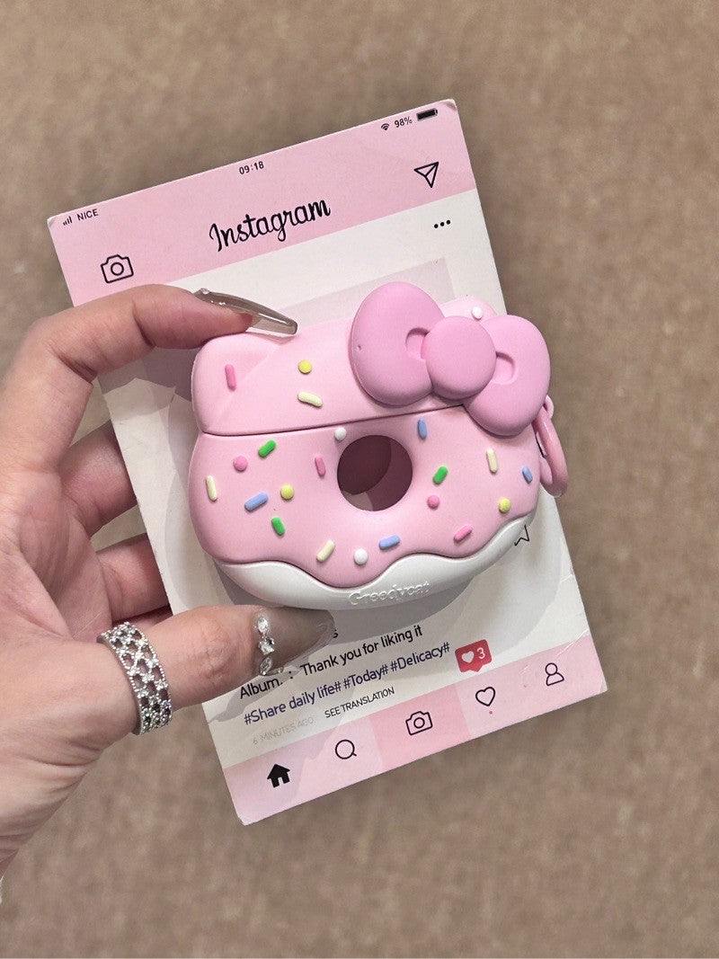 Kitty Pink Doughnut Shape Silicone Cute Kawaii AirPods Case