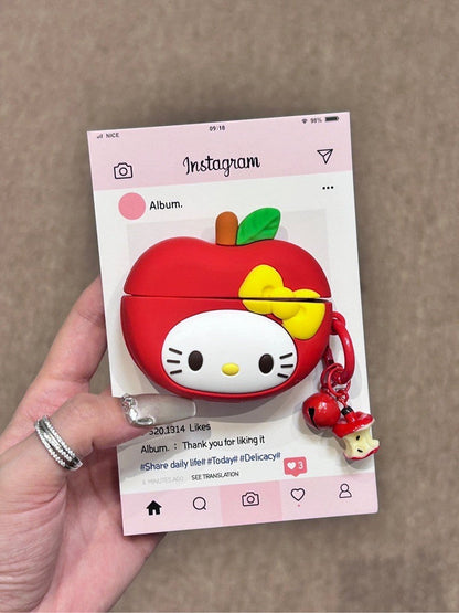 Kitty Red Apple Shape Silicone Cute Kawaii AirPods Case