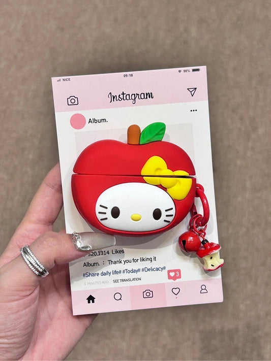 Kitty Red Apple Shape Silicone Cute Kawaii AirPods Case