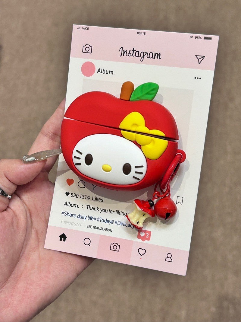 Kitty Red Apple Shape Silicone Cute Kawaii AirPods Case