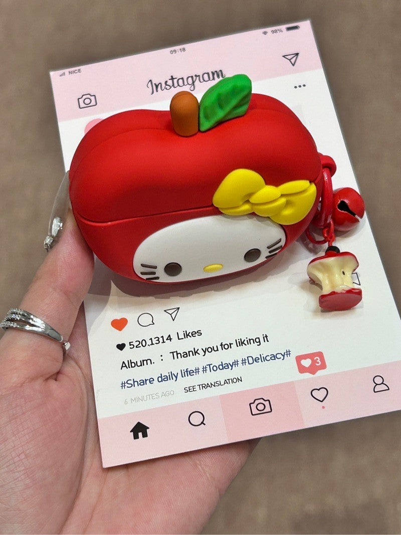 Kitty Red Apple Shape Silicone Cute Kawaii AirPods Case