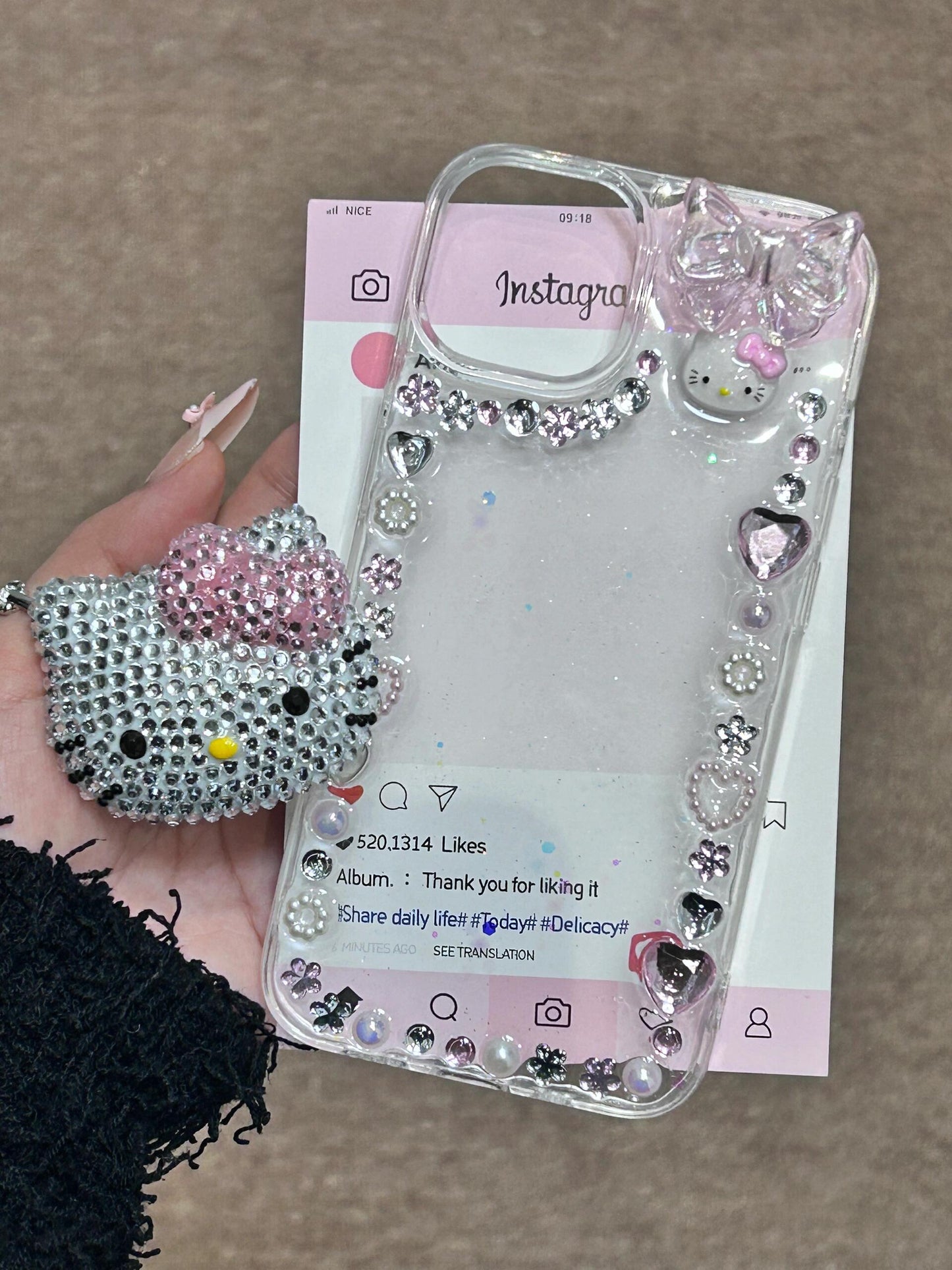 Kitty Rhinestone Handmade Diamond Clear Stand Holder / Phone Grip