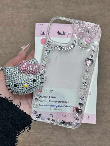 Kitty Rhinestone Handmade Diamond Clear Stand Holder / Phone Grip