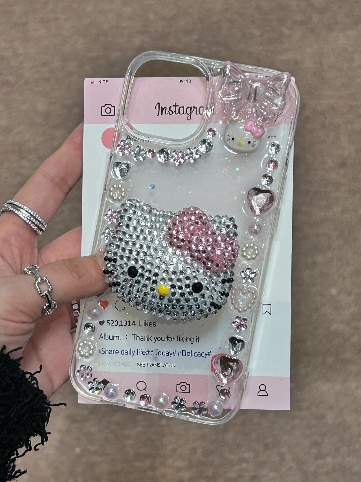 Kitty Rhinestone Handmade Diamond Clear Stand Holder / Phone Grip