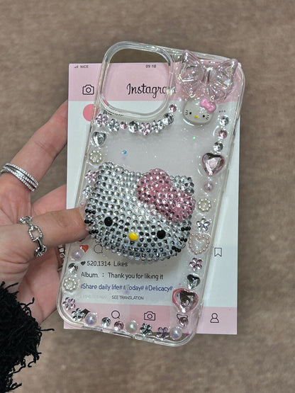 Kitty Rhinestone Handmade Diamond Clear Stand Holder / Phone Grip