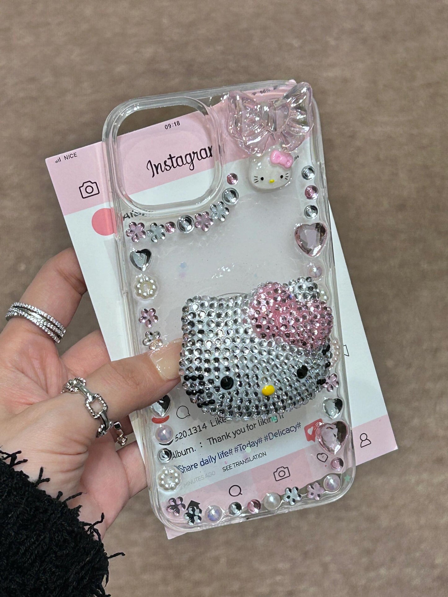 Kitty Rhinestone Handmade Diamond Clear Stand Holder / Phone Grip