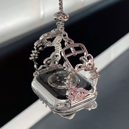 Kitty Shape Band for Apple Watch, Bling Diamond Jewelry Metal Strap Bands with Crystal Tempered Glass Screen Protector