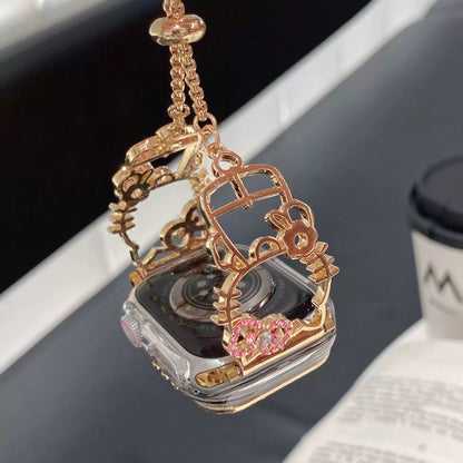 Kitty Shape Band for Apple Watch, Bling Diamond Jewelry Metal Strap Bands with Crystal Tempered Glass Screen Protector