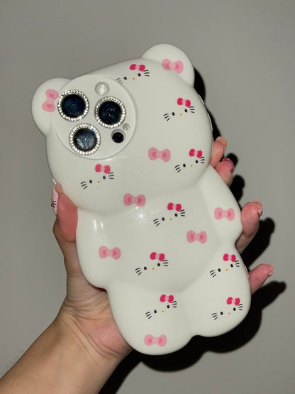 3D bear-shaped Kitty White Cute Kawaii Phone Case For iPhone 15 Pro Max 14 13 12 11 Pro XR XS Max