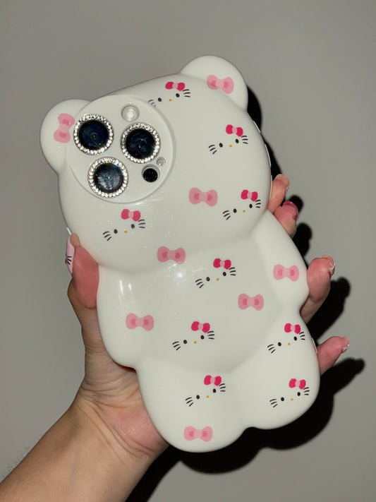 3D bear-shaped Kitty White Cute Kawaii Phone Case For iPhone 15 Pro Max 14 13 12 11 Pro XR XS Max