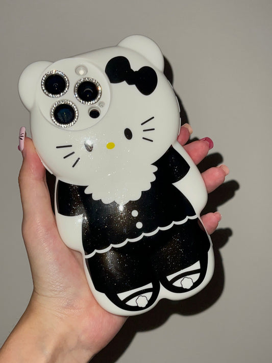 3D bear-shaped Black Kitty Cute Kawaii Phone Case For iPhone 15 Pro Max 14 13 12 11 Pro XR XS Max