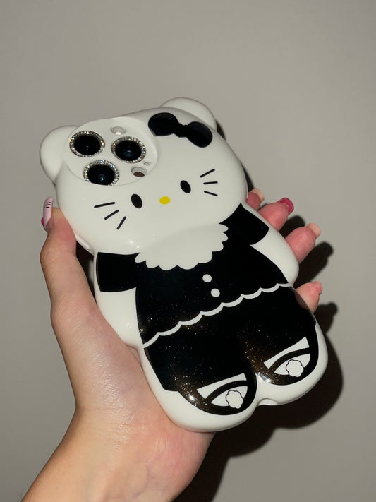 3D bear-shaped Black Kitty Cute Kawaii Phone Case For iPhone 15 Pro Max 14 13 12 11 Pro XR XS Max