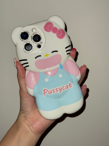 3D bear-shaped Drooling Kitty Cute Kawaii Phone Case For iPhone 15 Pro Max 14 13 12 11 Pro XR XS Max