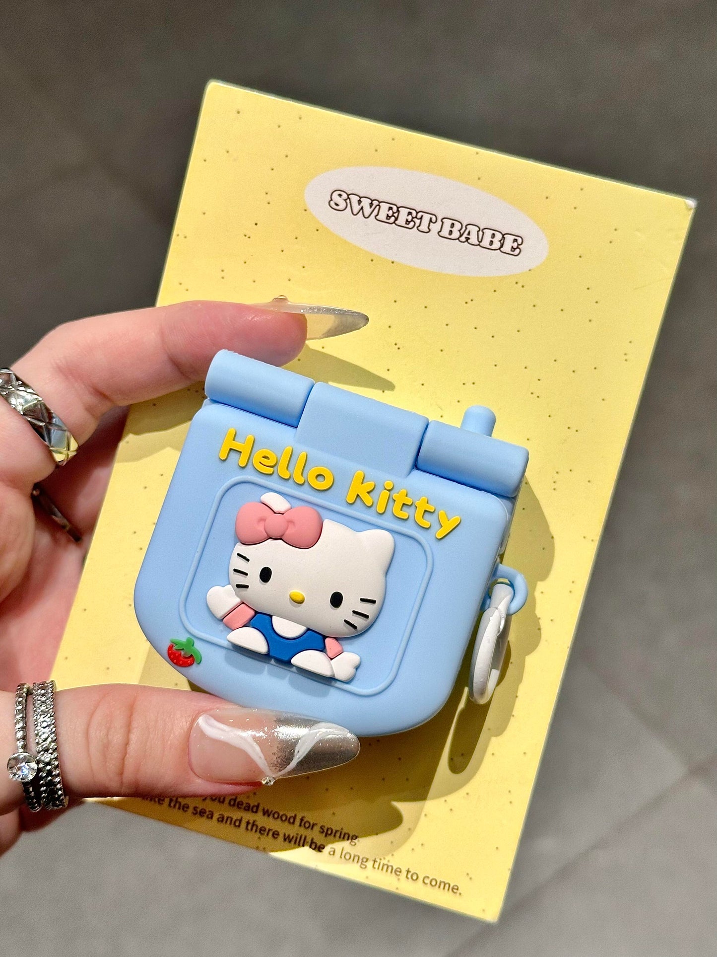 Kitty Blue Folding Phone Shape White Silicone Cute Kawaii AirPods Case