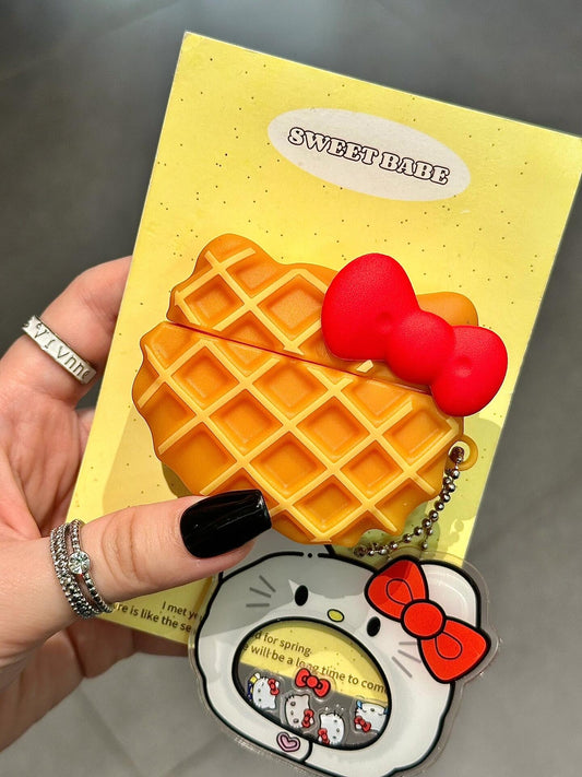 Kitty Waffle Shape Silicone Cute Kawaii AirPods Case