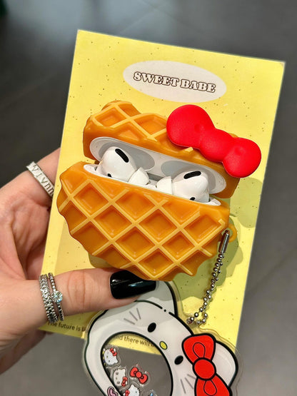 Kitty Waffle Shape Silicone Cute Kawaii AirPods Case