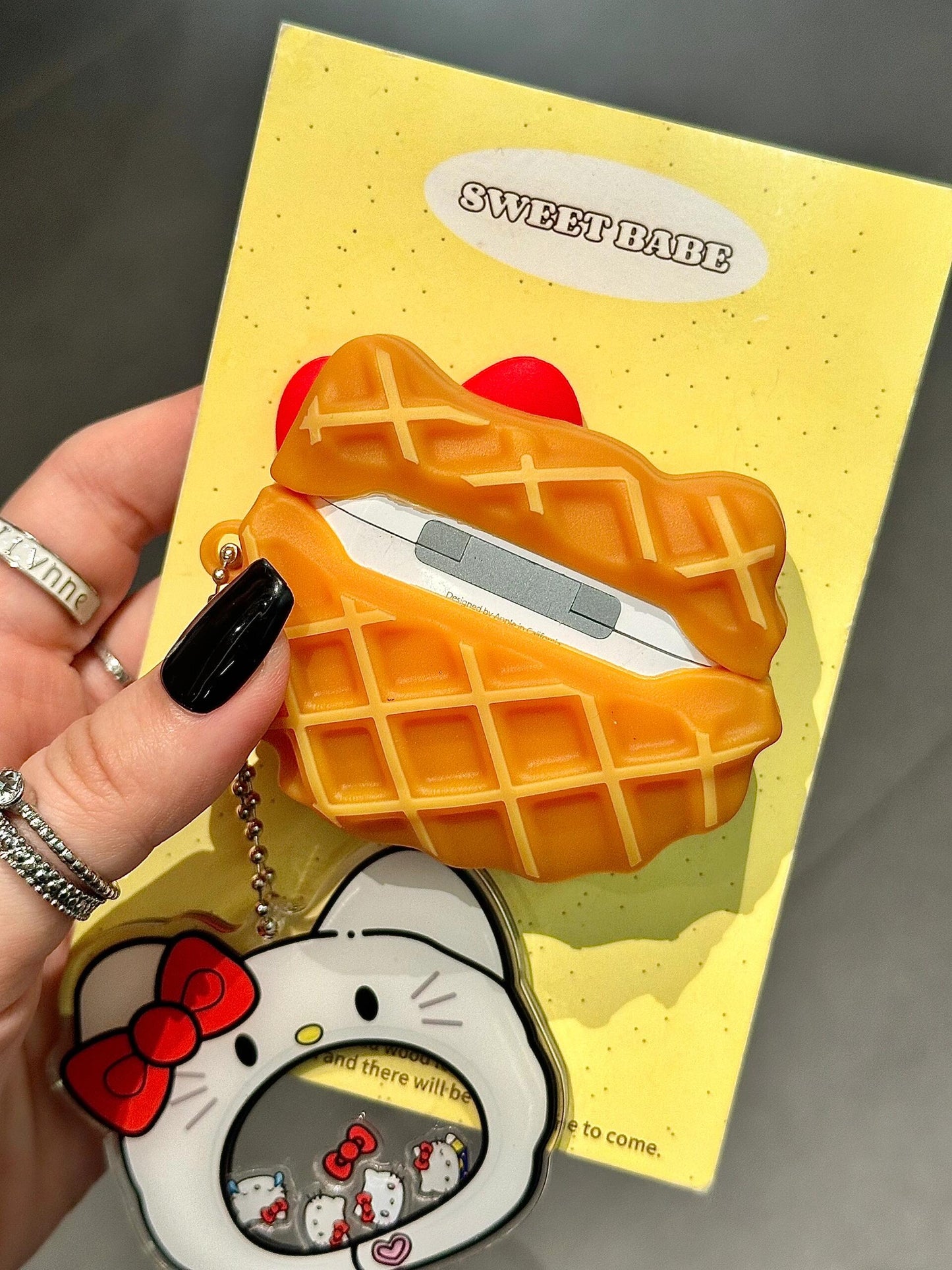 Kitty Waffle Shape Silicone Cute Kawaii AirPods Case