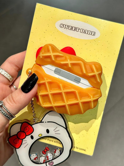 Kitty Waffle Shape Silicone Cute Kawaii AirPods Case