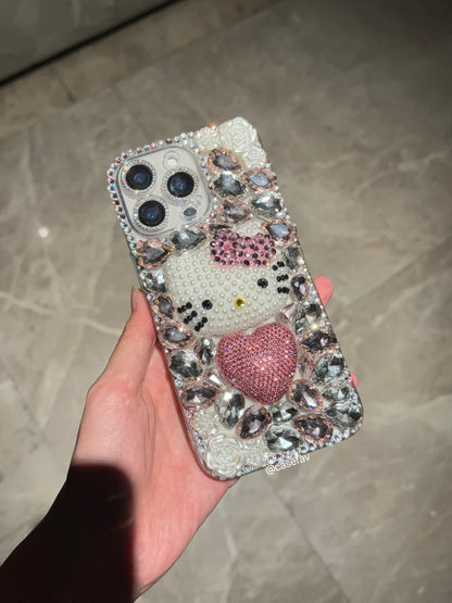Étui de téléphone Kitty fait main à paillettes de diamant
