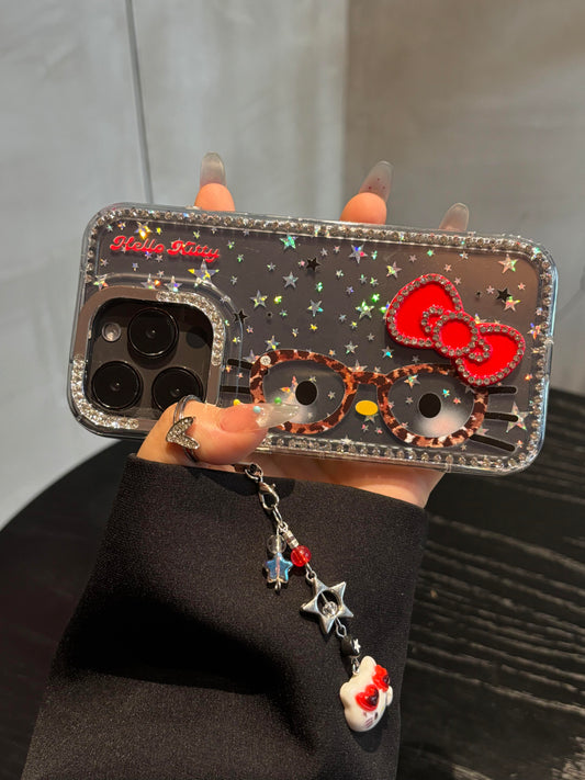 Kitty Eyeglasses Glitter Clear Cute Kawaii Phone Case