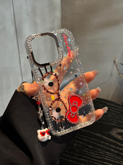 Lunettes de chat à paillettes transparentes et mignonnes, coque de téléphone kawaii