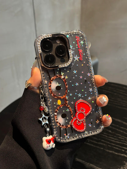 Lunettes de chat à paillettes transparentes et mignonnes, coque de téléphone kawaii