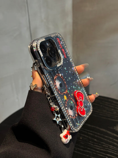 Lunettes de chat à paillettes transparentes et mignonnes, coque de téléphone kawaii