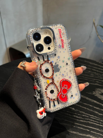 Lunettes de chat à paillettes transparentes et mignonnes, coque de téléphone kawaii