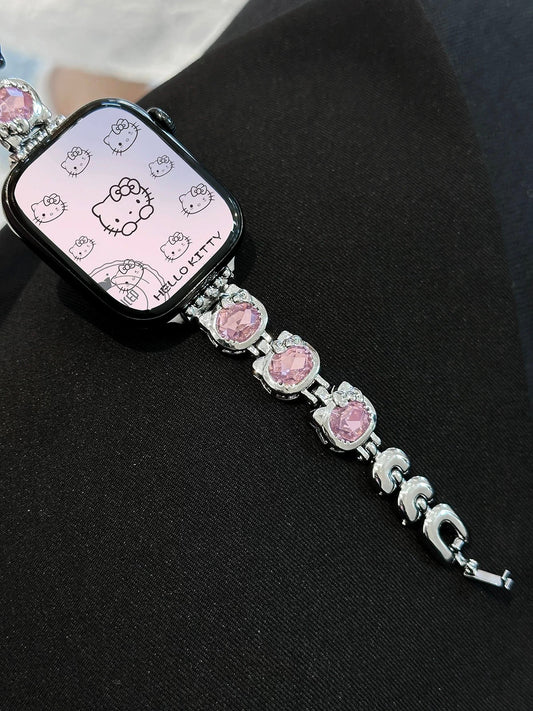 Kitty Shape Rhinestone Apple Watch Band Jewelry Metal Strap Bands  for iWatch Series wb