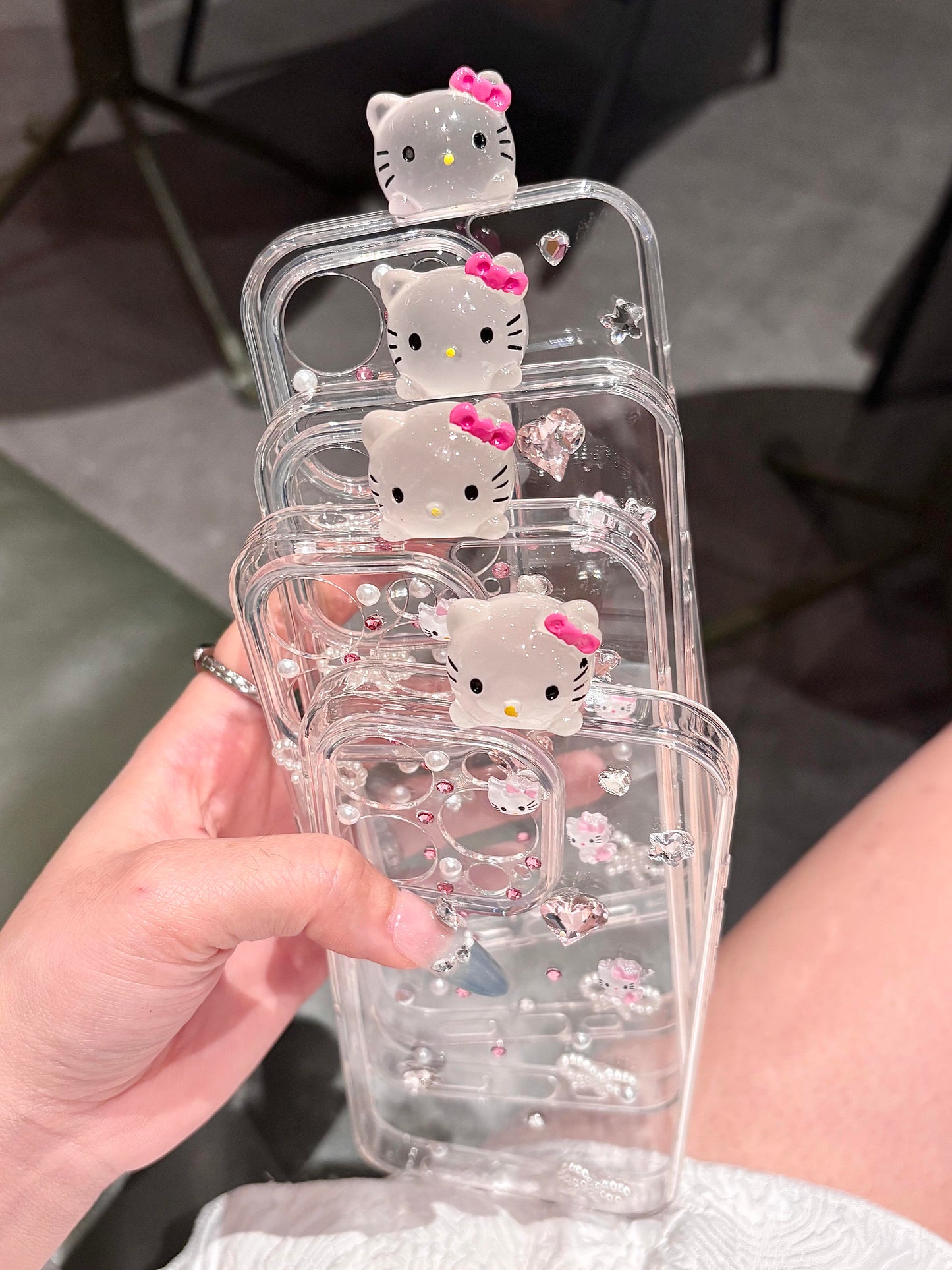 Coque de téléphone transparente et mignonne kawaii avec strass Kitty Hipper à paillettes et strass faits main