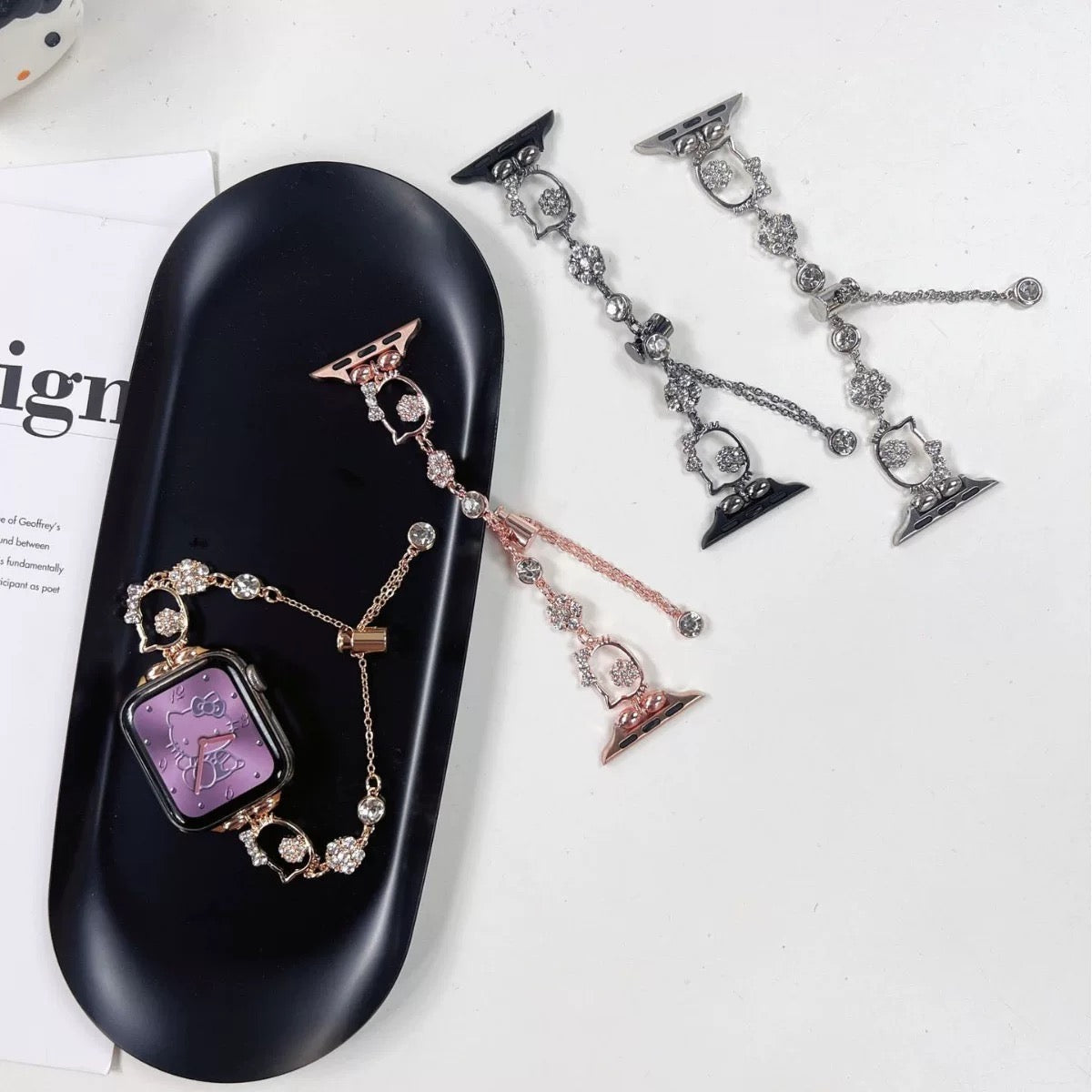 Kitty Apple Watch Band Adjustable Rhinestone Bracelet Jewelry Metal Strap Bands  for iWatch Series wb