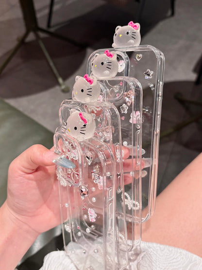 Coque de téléphone transparente et mignonne kawaii avec strass Kitty Hipper à paillettes et strass faits main