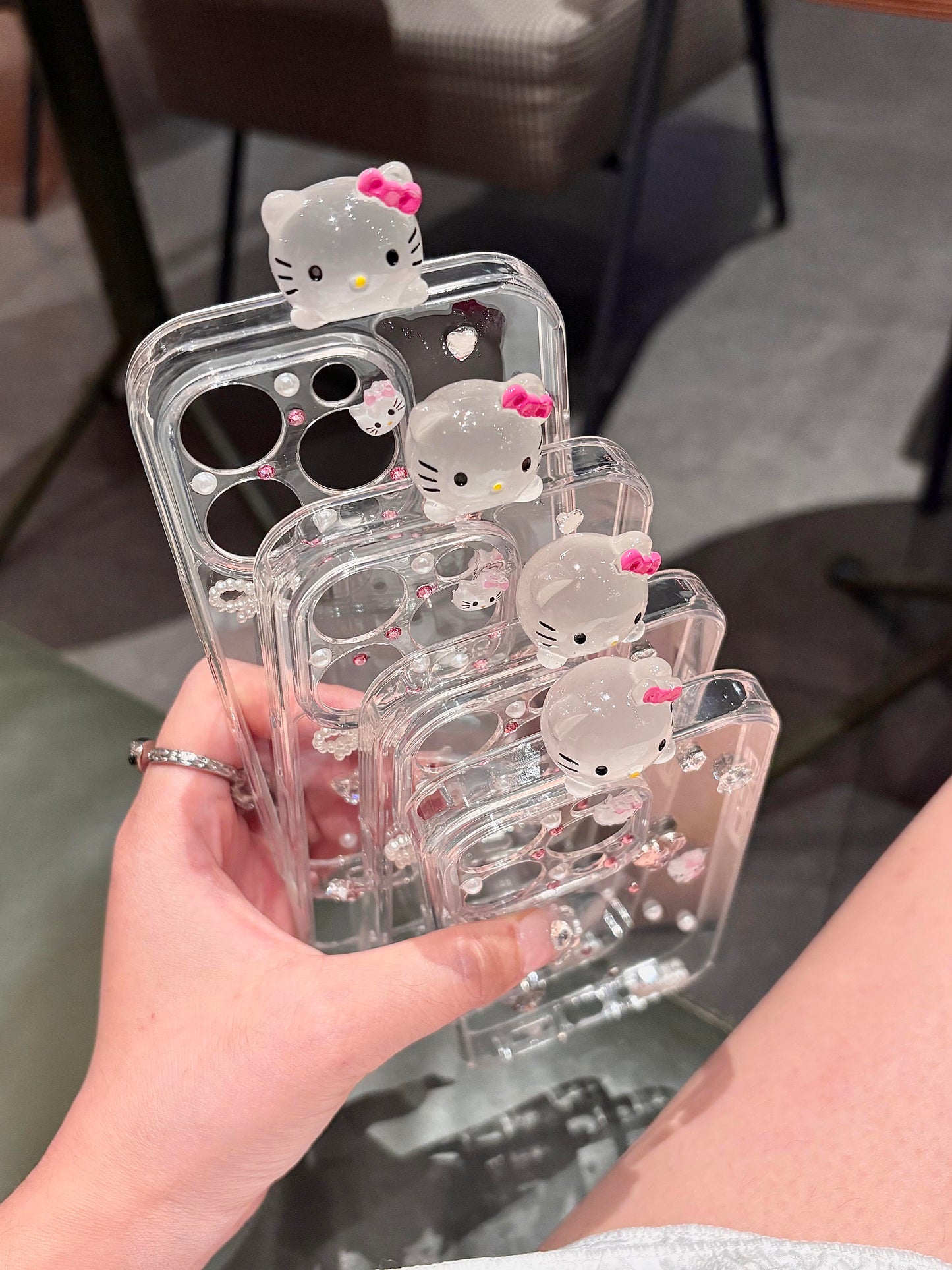 Coque de téléphone transparente et mignonne kawaii avec strass Kitty Hipper à paillettes et strass faits main