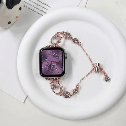 Kitty Apple Watch Band Adjustable Rhinestone Bracelet Jewelry Metal Strap Bands  for iWatch Series wb